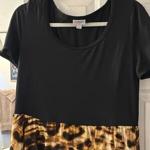 LuLaRoe large Riley95% poly 5% spandex. Great dress! Black&brown animal print
